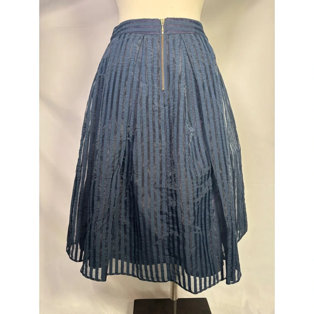 L'ESSAGE Journal Standard Navy Blue Sheer Stripe Pleated Midi‎ Skirt Size 36